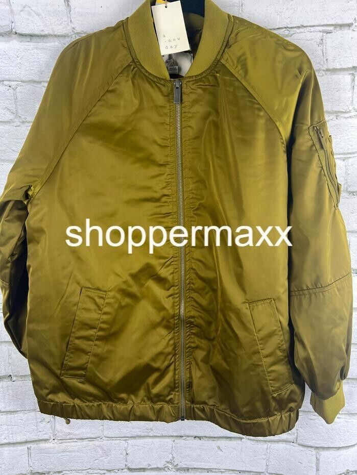 Women's Oversized Bomber Jacket - A New Day, Green, Size Small