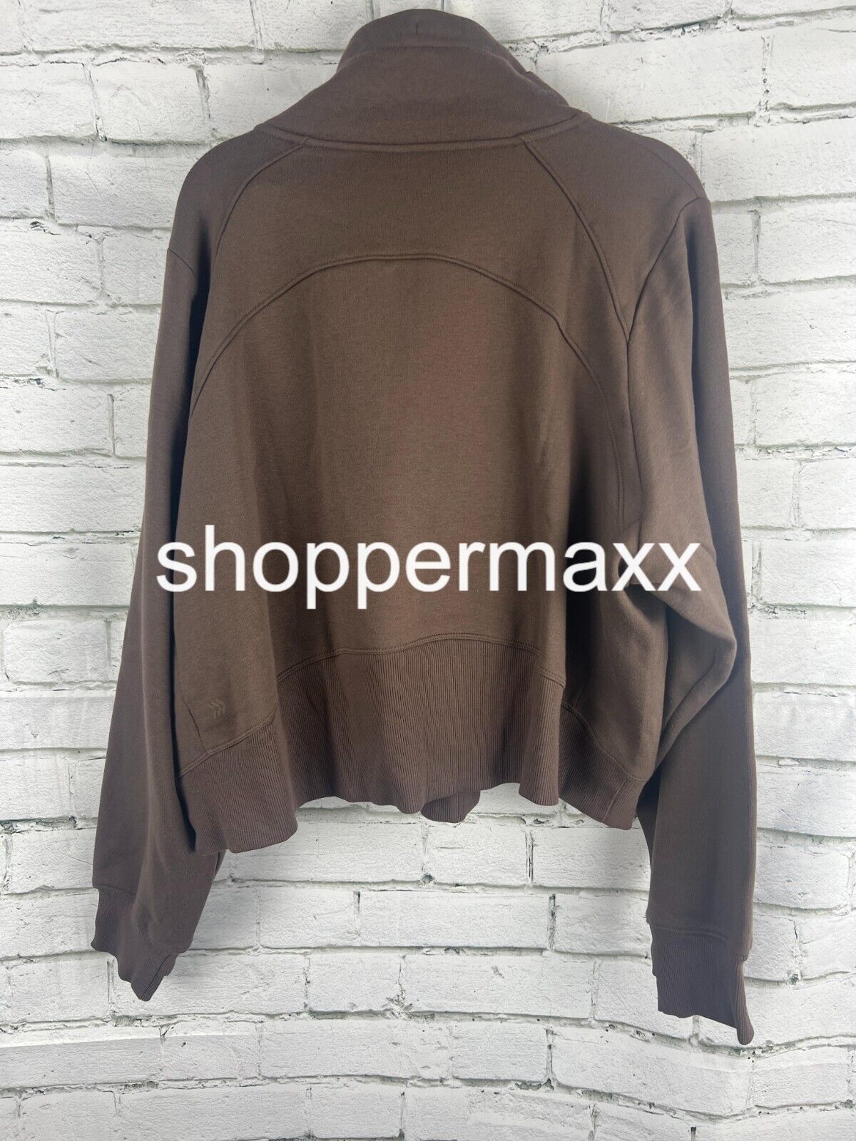 Women's Half Zip Fleece Pull Over Sweatshirt - drawstring hood, Brown, 1X