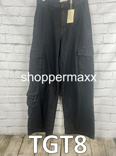 Women's High-Rise Wide Leg Denim Cargo Pants - Universal Thread, Black, Size 4