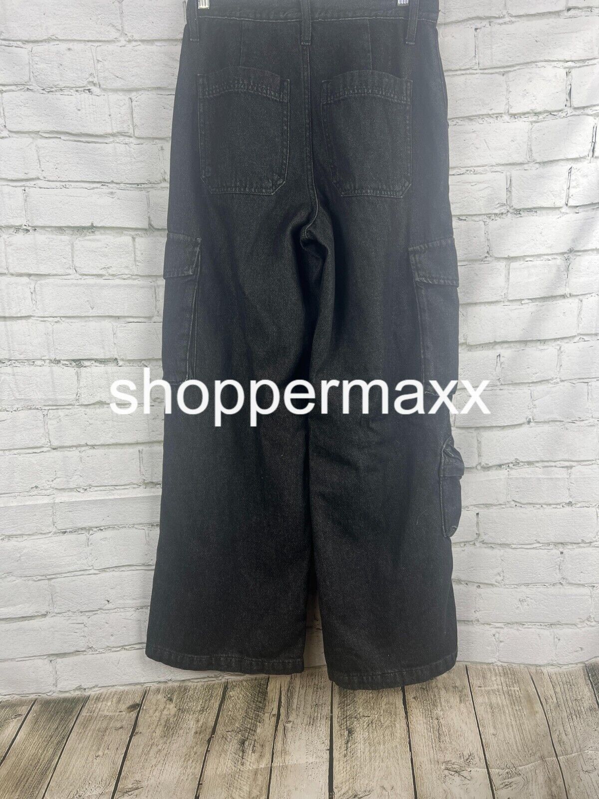 Women's High-Rise Wide Leg Denim Cargo Pants - Universal Thread, Black, Size 4