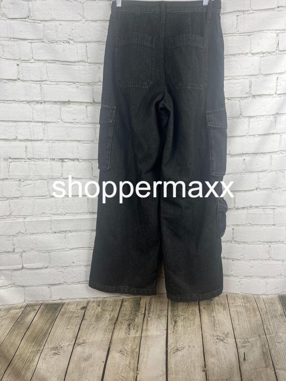 Women's High-Rise Wide Leg Denim Cargo Pants - Universal Thread, Black, Size 4