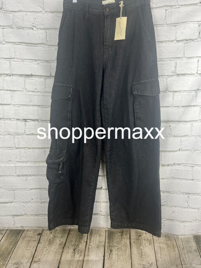 Women's High-Rise Wide Leg Denim Cargo Pants - Universal Thread, Black, Size 4