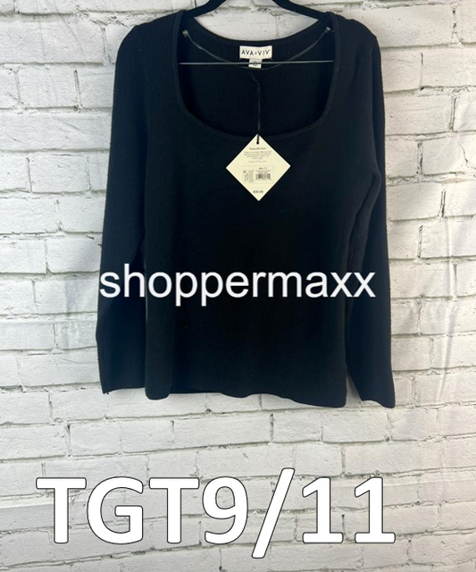 Women's Square Neck Pullover Sweater - Ava & Viv, Black, Size XX-Large