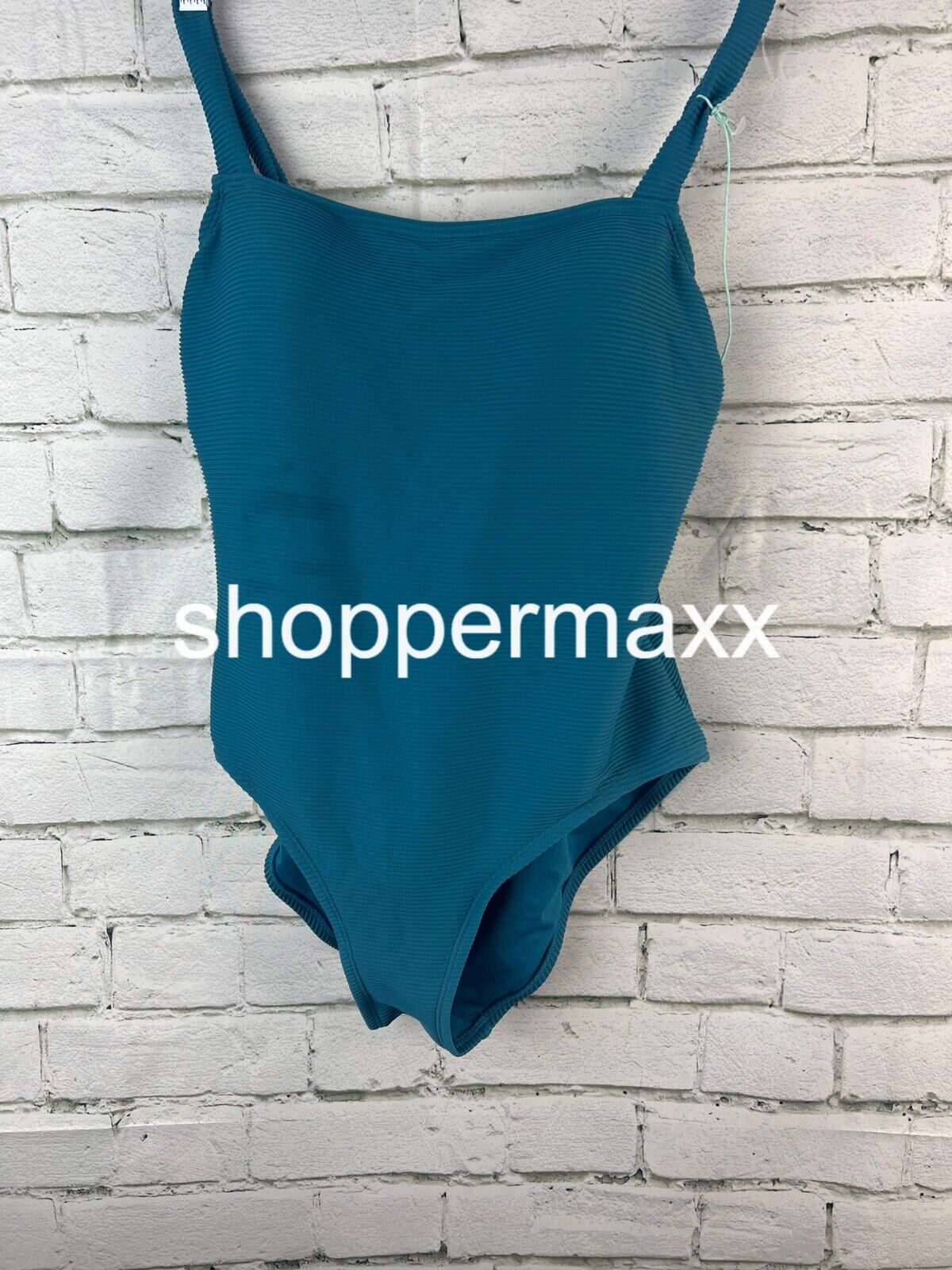 Women's Ribbed Square Neck Classic One Piece Swimsuit-Kona Sol, Teal Blue, Large