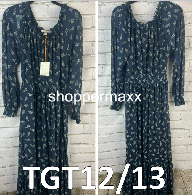 WOMEN'S LONG SLEEVE A-LINE MAXI DRESS - KNOX ROSE, BLUE FLORAL, SIZE SMALL