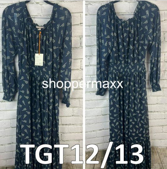 WOMEN'S LONG SLEEVE A-LINE MAXI DRESS - KNOX ROSE, BLUE FLORAL, SIZE SMALL