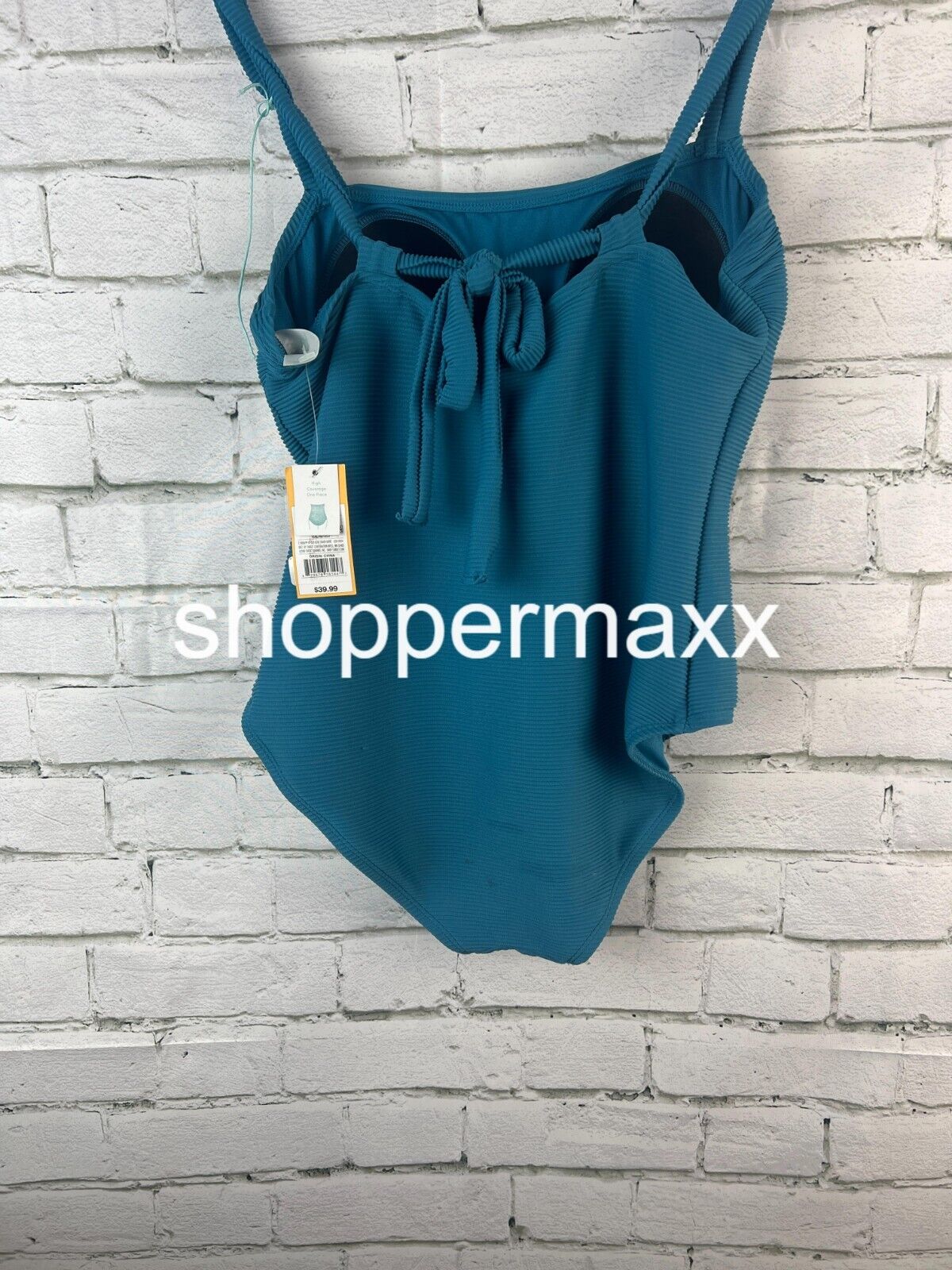 Women's Ribbed Square Neck Classic One Piece Swimsuit-Kona Sol, Teal Blue, Large