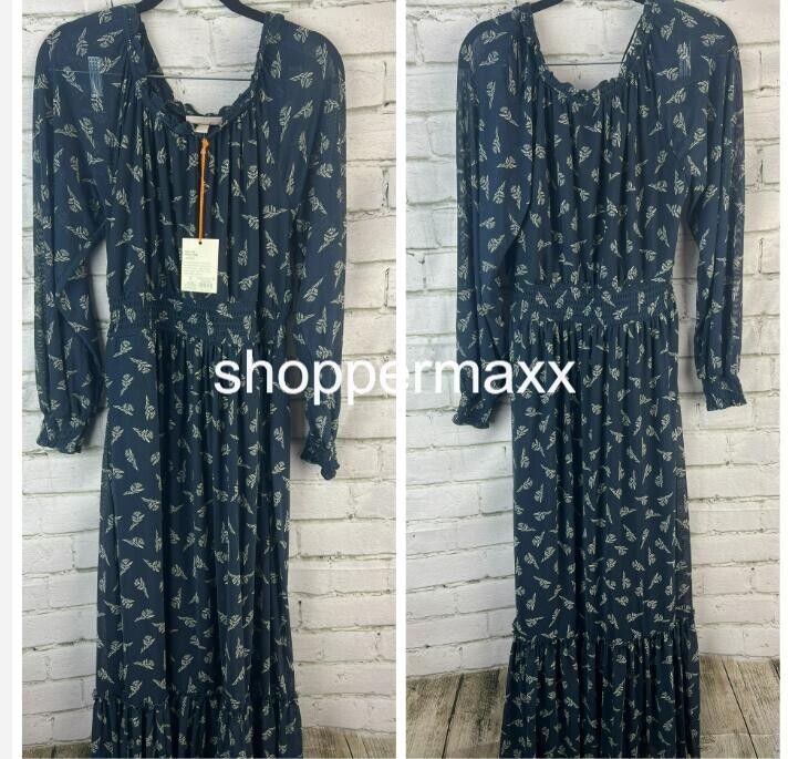 WOMEN'S LONG SLEEVE A-LINE MAXI DRESS - KNOX ROSE, BLUE FLORAL, SIZE SMALL