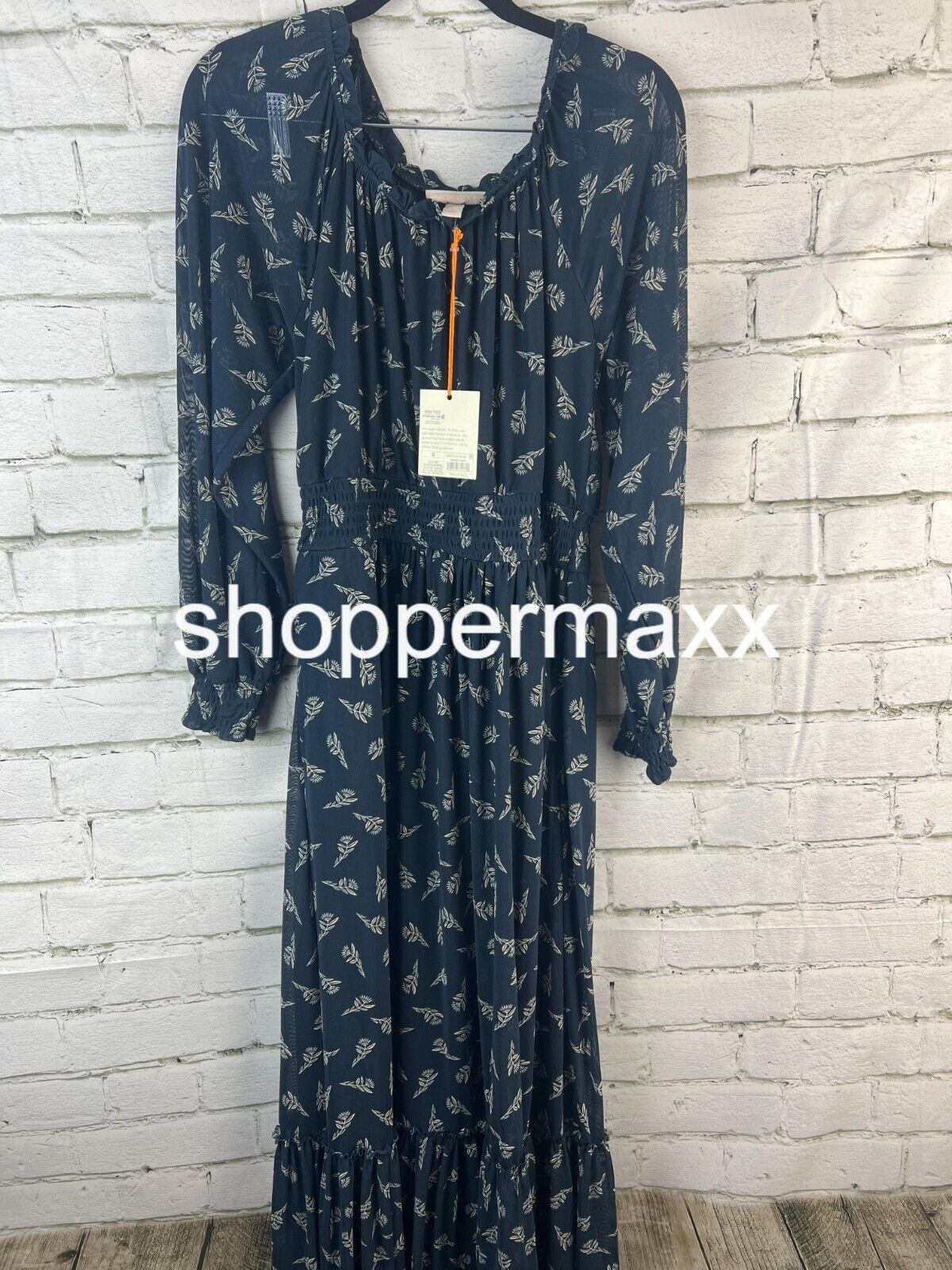 WOMEN'S LONG SLEEVE A-LINE MAXI DRESS - KNOX ROSE, BLUE FLORAL, SIZE SMALL