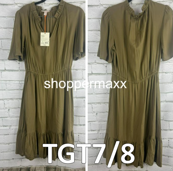 Women's Flutter Short Sleeve Tiered Dress - Knox Rose, Olive Green, Size Small
