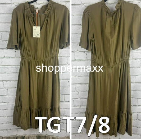 Women's Flutter Short Sleeve Tiered Dress - Knox Rose, Olive Green, Size Small