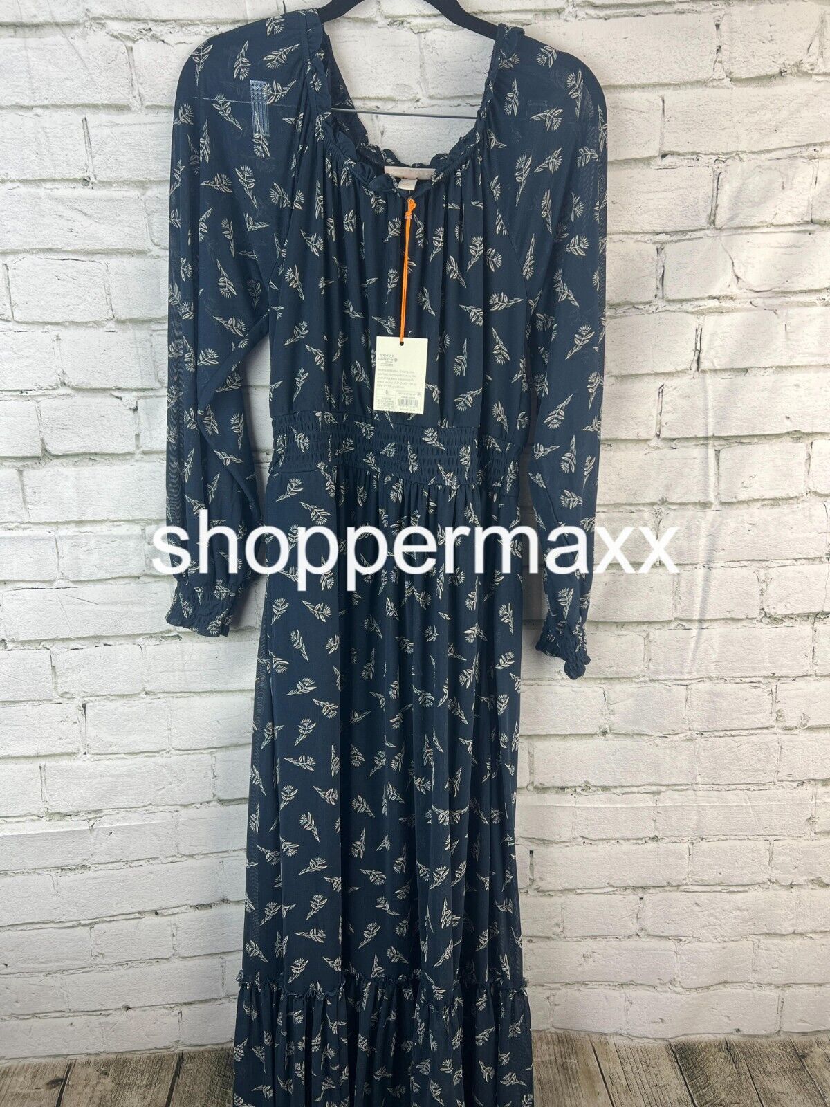 WOMEN'S LONG SLEEVE A-LINE MAXI DRESS - KNOX ROSE, BLUE FLORAL, SIZE SMALL