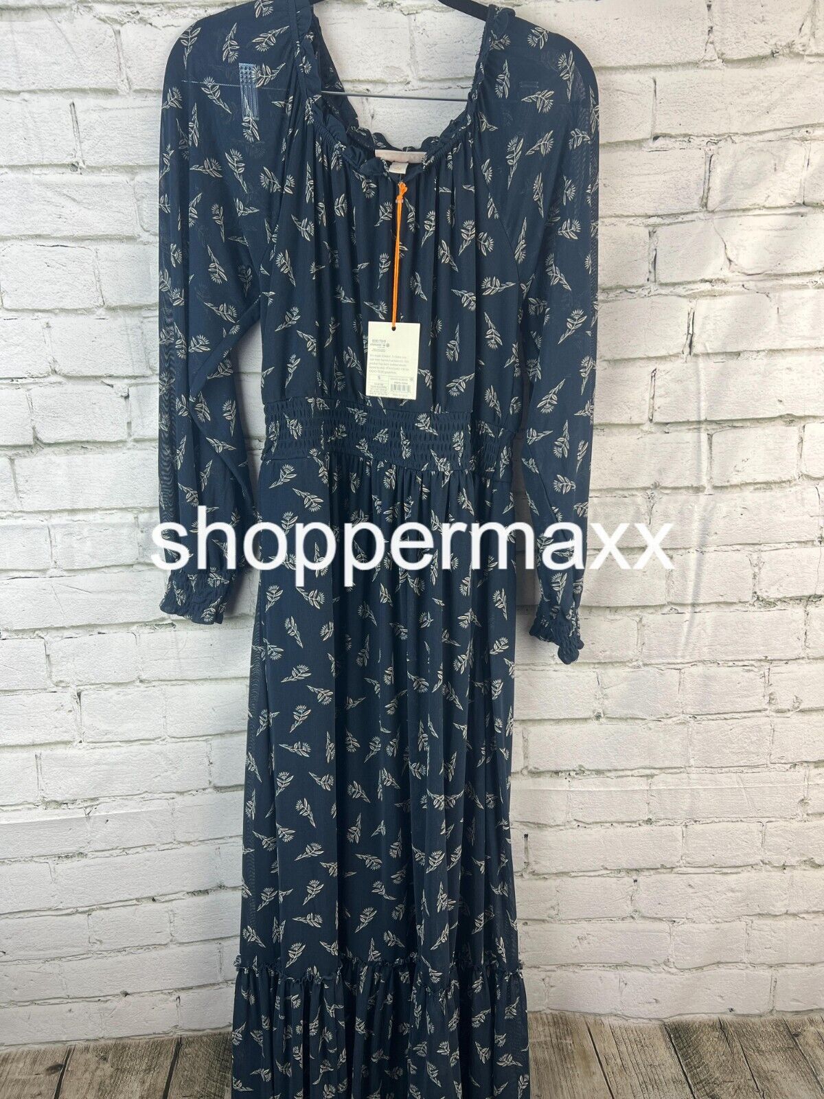 WOMEN'S LONG SLEEVE A-LINE MAXI DRESS - KNOX ROSE, BLUE FLORAL, SIZE SMALL