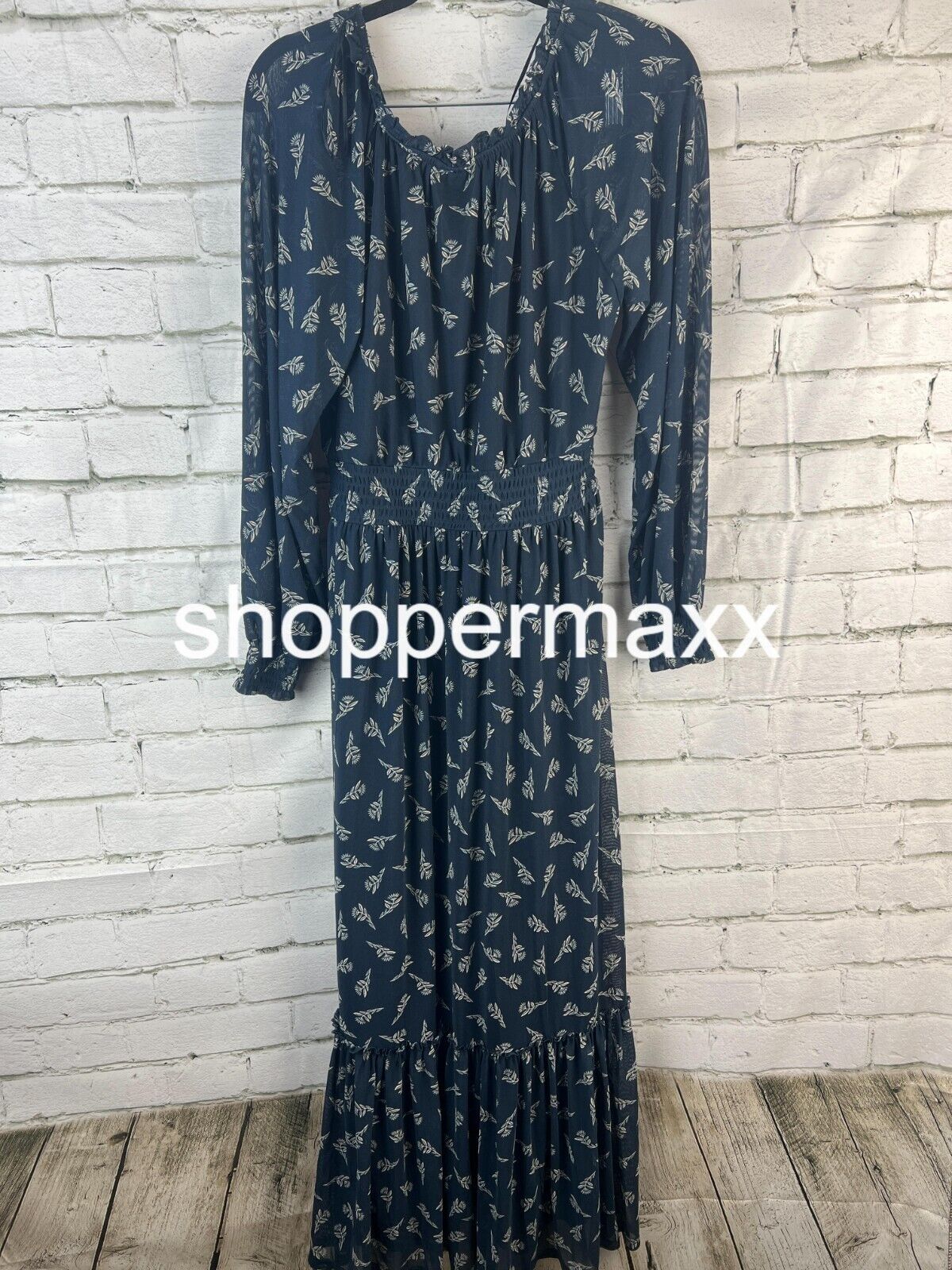 WOMEN'S LONG SLEEVE A-LINE MAXI DRESS - KNOX ROSE, BLUE FLORAL, SIZE SMALL
