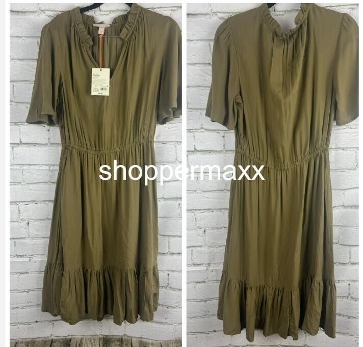 Women's Flutter Short Sleeve Tiered Dress - Knox Rose, Olive Green, Size Small