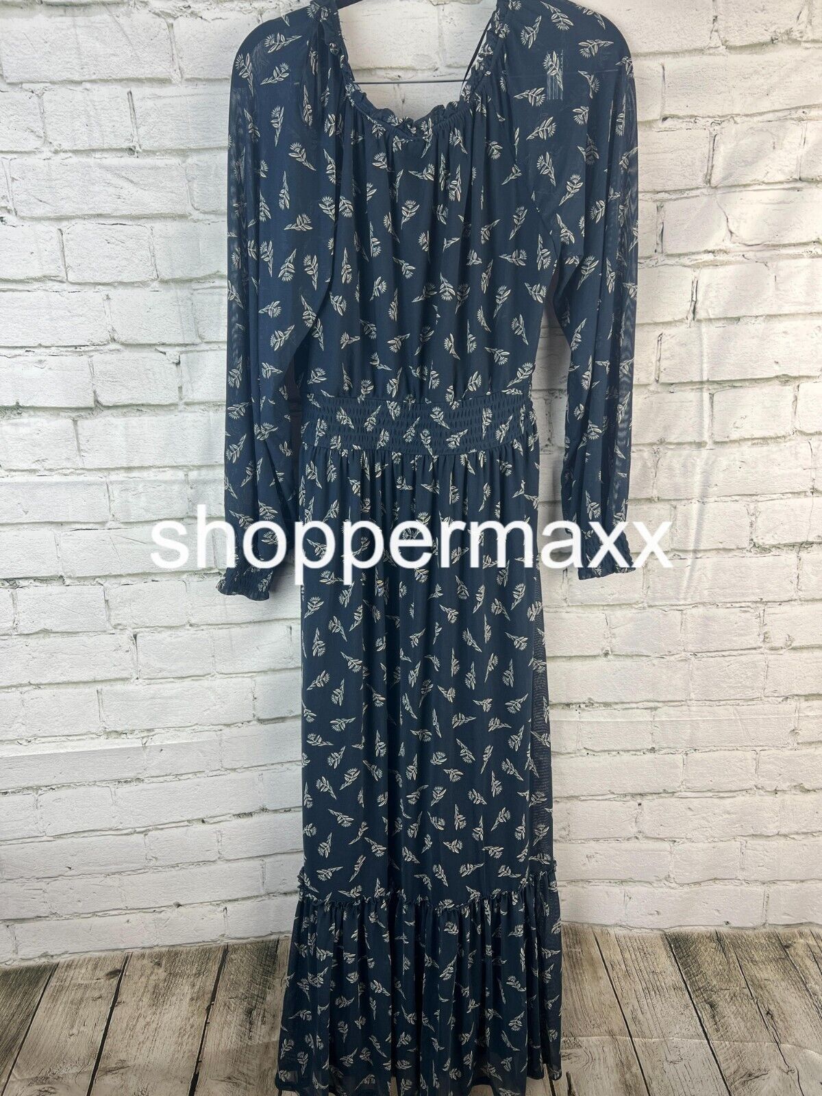 WOMEN'S LONG SLEEVE A-LINE MAXI DRESS - KNOX ROSE, BLUE FLORAL, SIZE SMALL