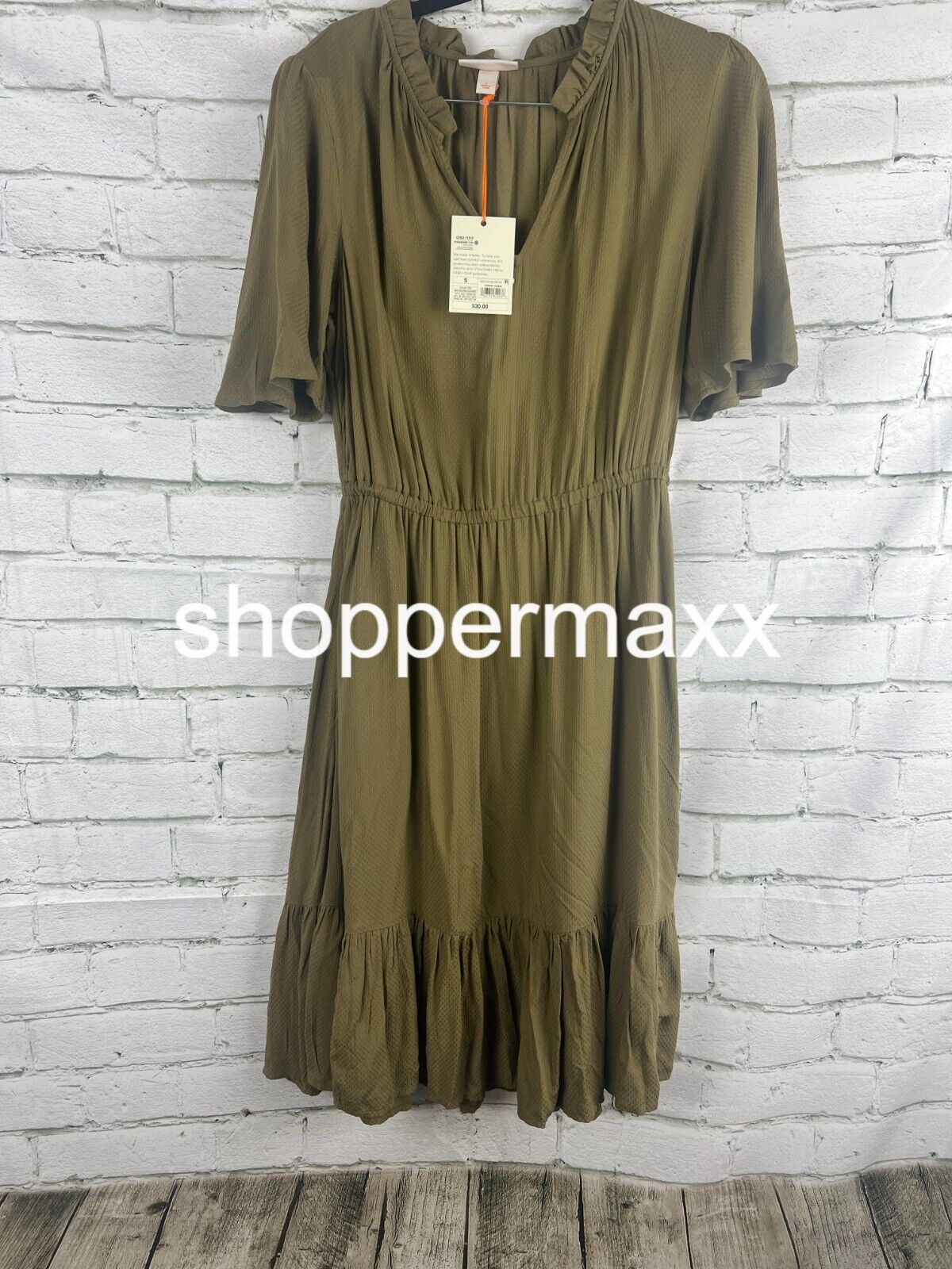 Women's Flutter Short Sleeve Tiered Dress - Knox Rose, Olive Green, Size Small