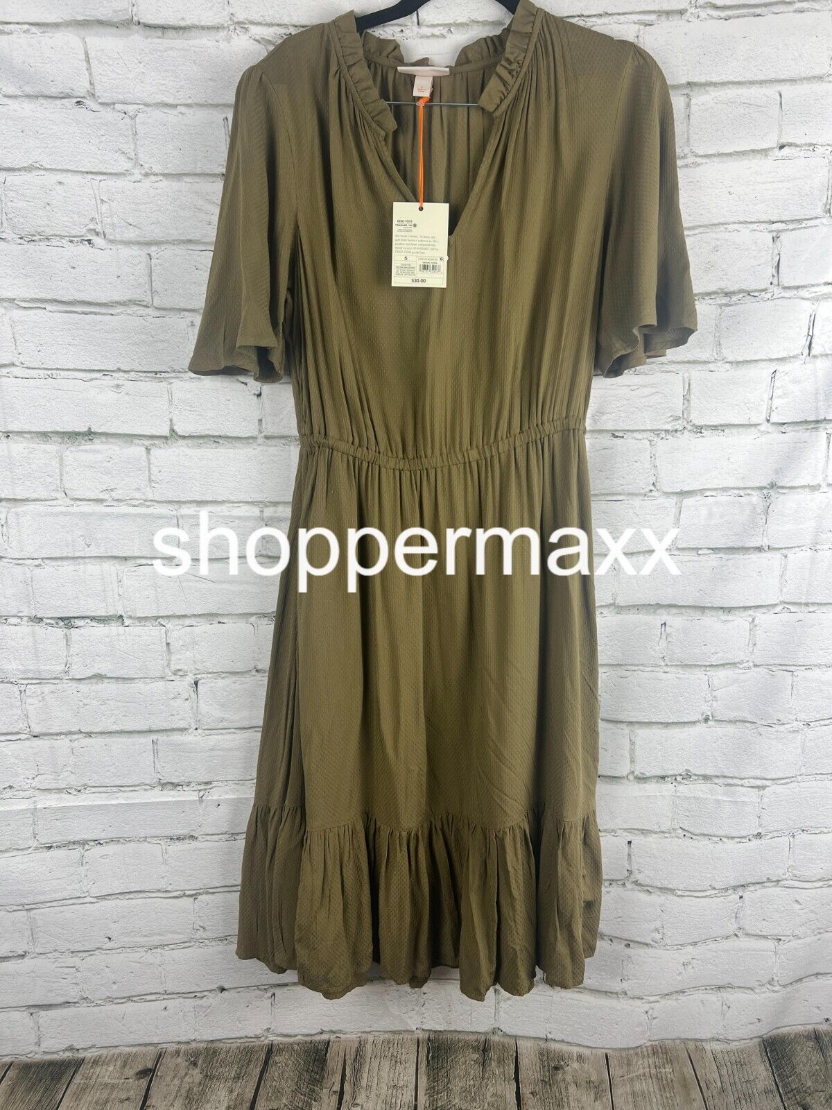 Women's Flutter Short Sleeve Tiered Dress - Knox Rose, Olive Green, Size Small