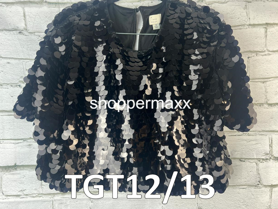 A New Day Black Sequin Short Sleeve Paillettes Top, Black, Size Medium