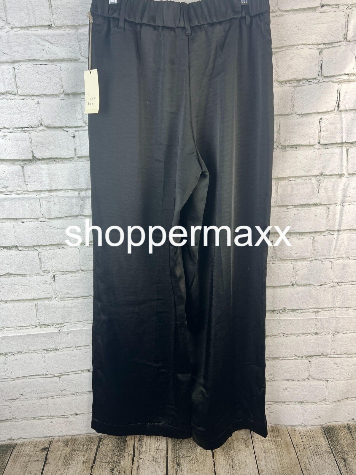 WOMEN'S HIGH-RISE WIDE LEG SATIN PANTS - A NEW DAY, BLACK, SIZE 6