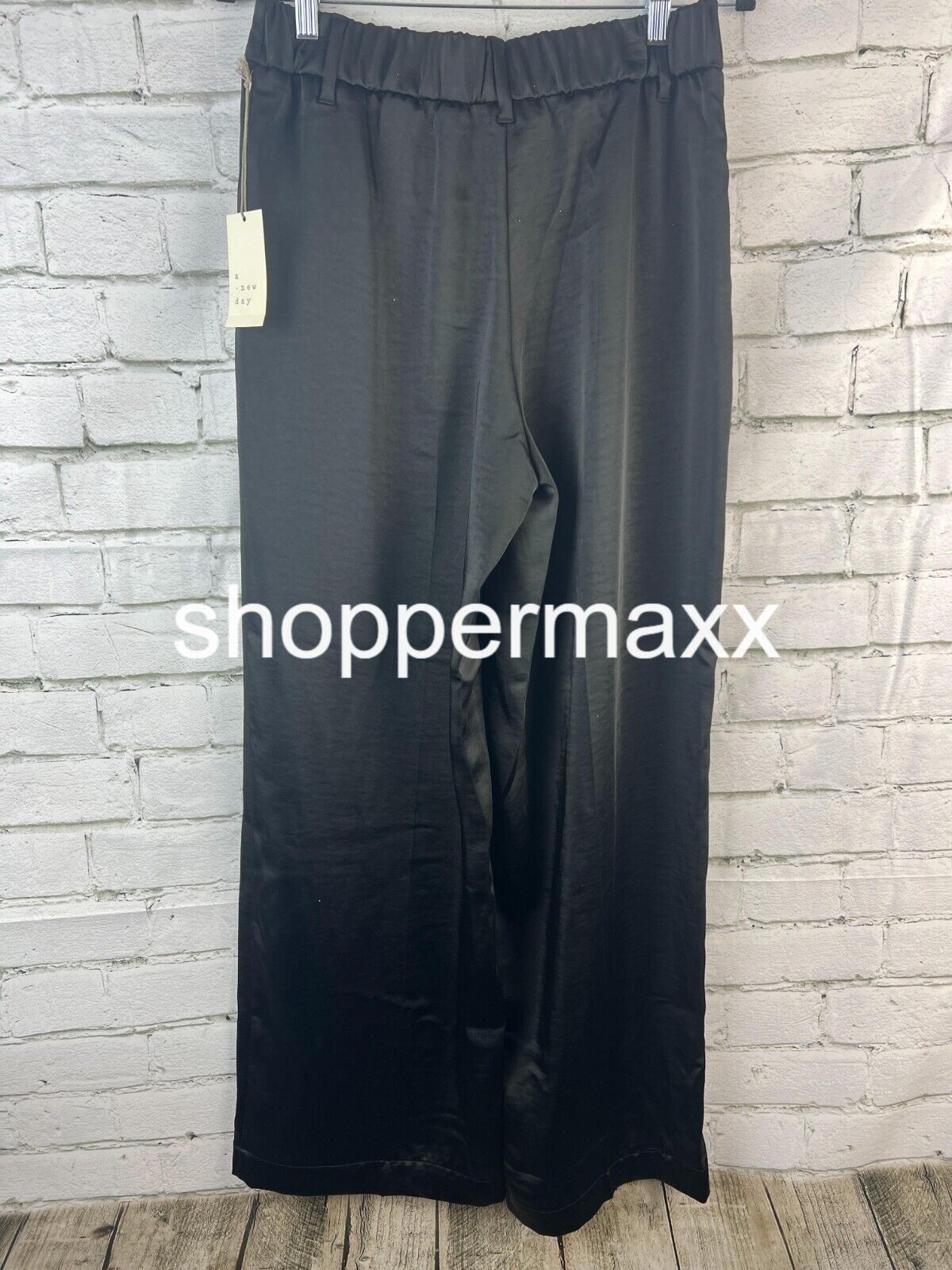 WOMEN'S HIGH-RISE WIDE LEG SATIN PANTS - A NEW DAY, BLACK, SIZE 6
