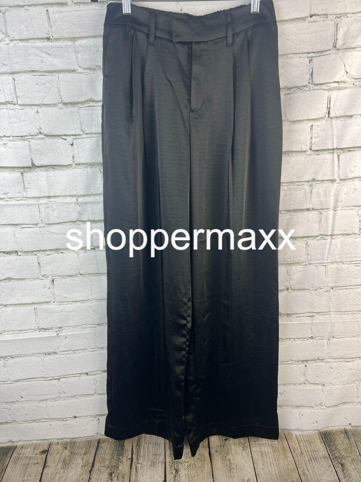 WOMEN'S HIGH-RISE WIDE LEG SATIN PANTS - A NEW DAY, BLACK, SIZE 6
