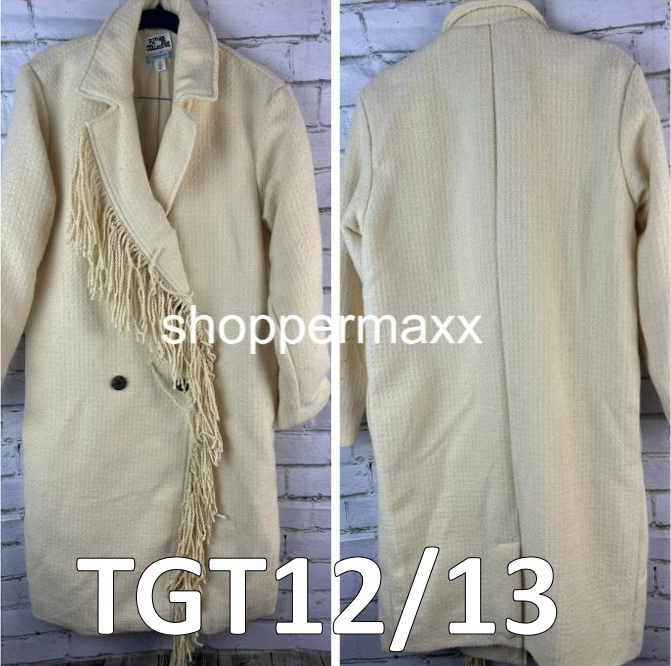 Women's Notched Lapel Double Breasted Fringe Coat - Future Collective, Cream, XS
