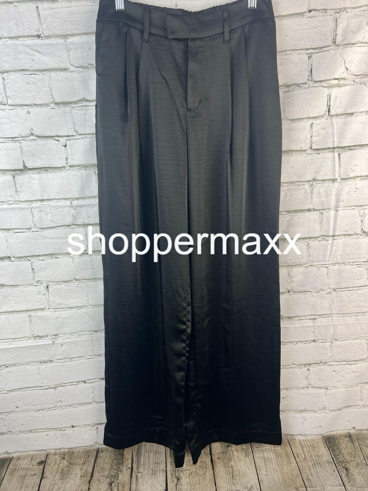 WOMEN'S HIGH-RISE WIDE LEG SATIN PANTS - A NEW DAY, BLACK, SIZE 6