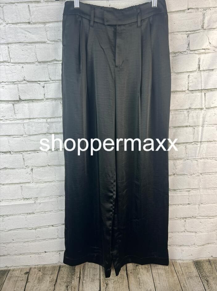 WOMEN'S HIGH-RISE WIDE LEG SATIN PANTS - A NEW DAY, BLACK, SIZE 6