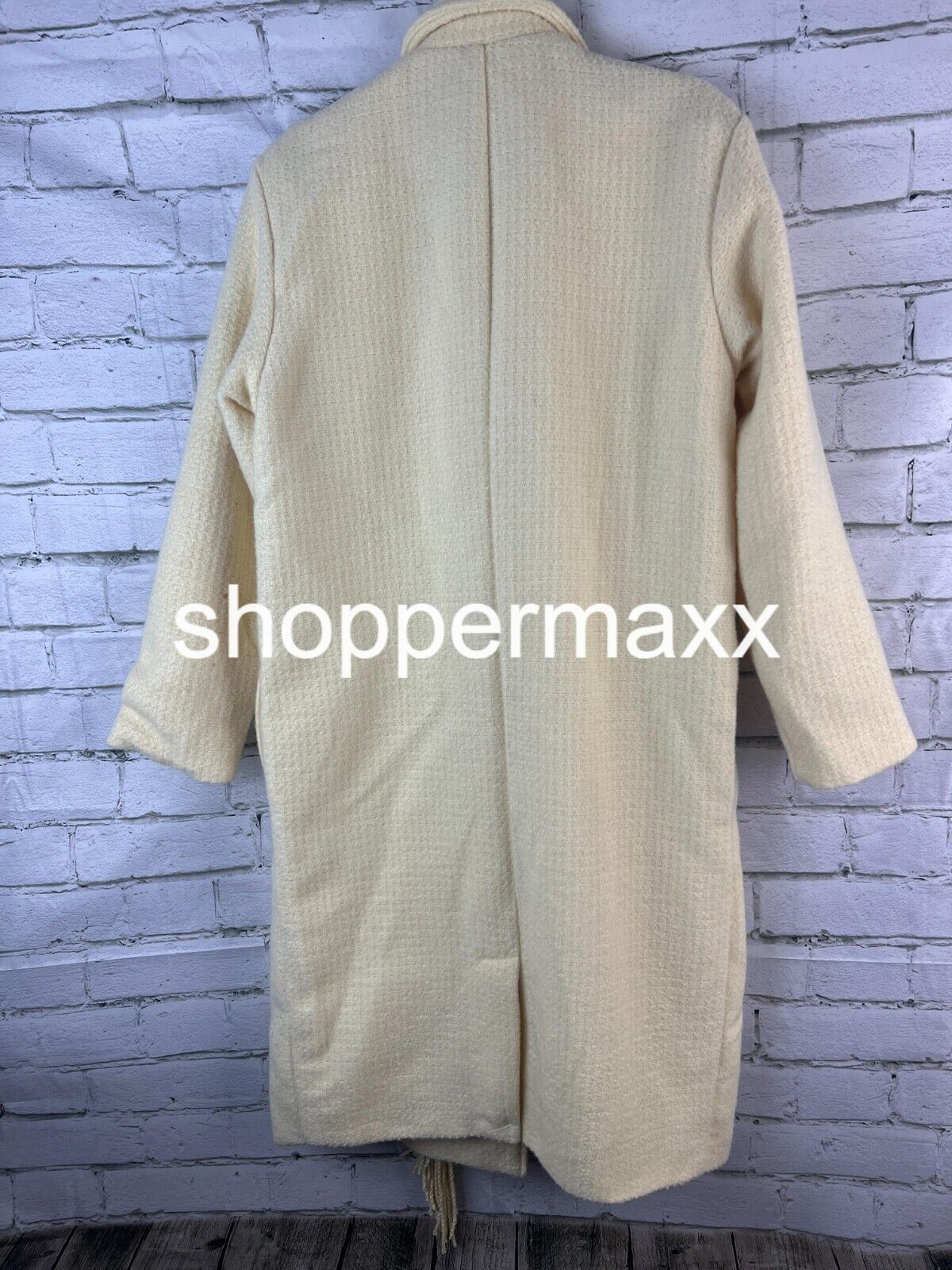 Women's Notched Lapel Double Breasted Fringe Coat - Future Collective, Cream, XS