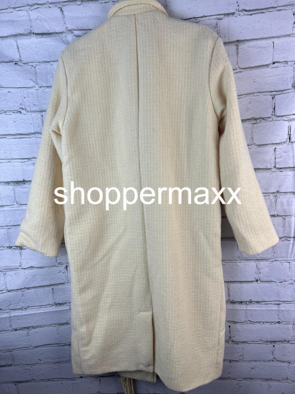 Women's Notched Lapel Double Breasted Fringe Coat - Future Collective, Cream, XS