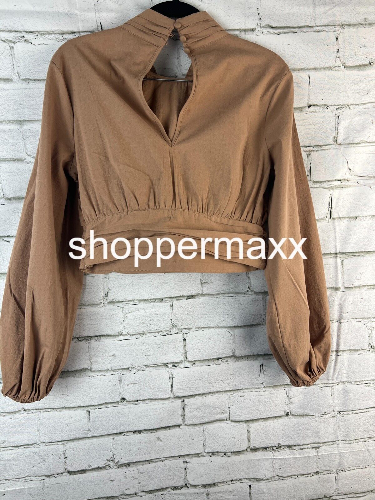 WOMEN' LONG SLEEVE MOCK NECK CROSS-FRONT TOP-FUTURE COLLECTIVE WITH REESE,TAN,XS