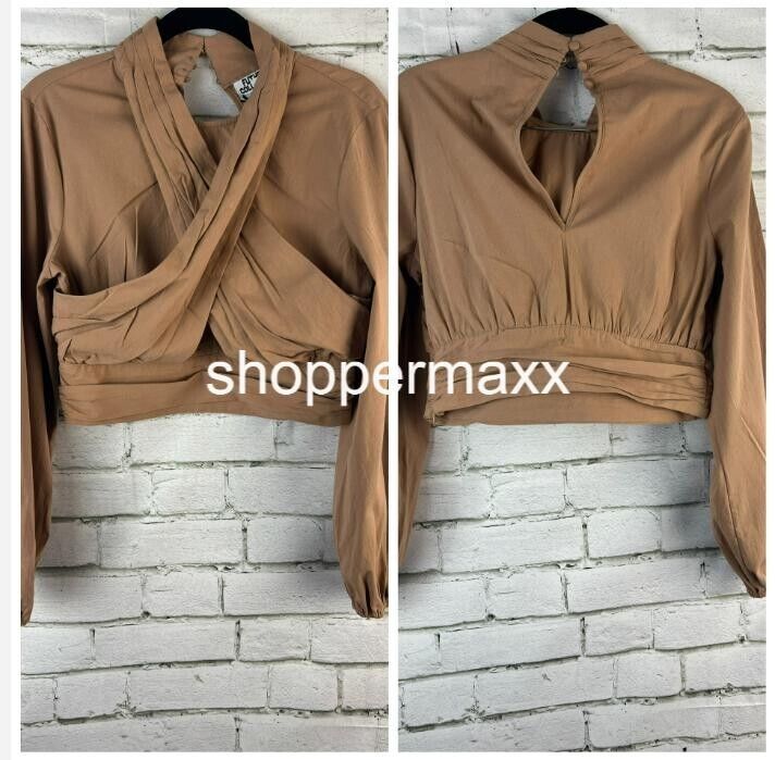 WOMEN' LONG SLEEVE MOCK NECK CROSS-FRONT TOP-FUTURE COLLECTIVE WITH REESE,TAN,XS