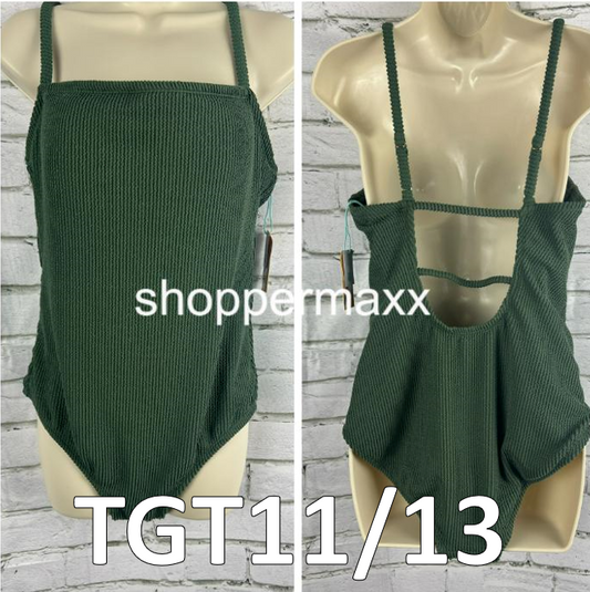 Women's Pucker Textured Square Neck One Piece Swimsuit - Kona Sol, Green, Large