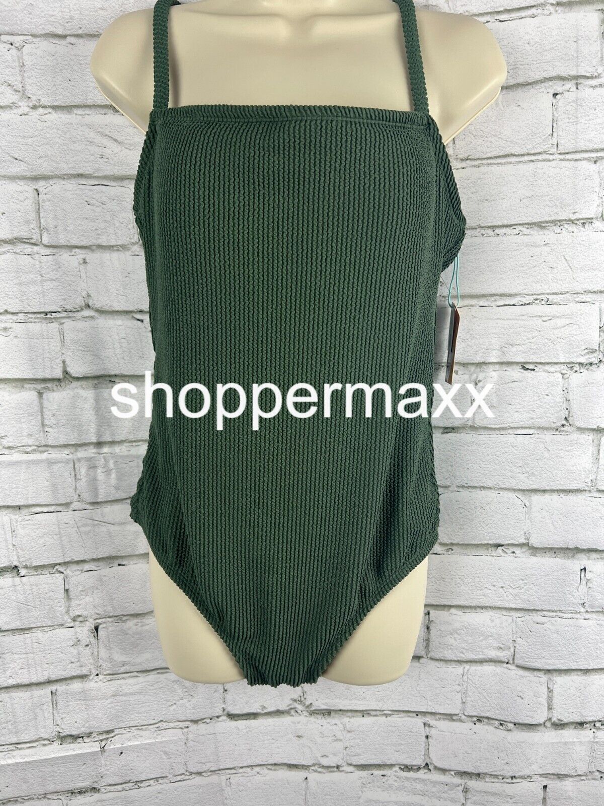 Women's Pucker Textured Square Neck One Piece Swimsuit - Kona Sol, Green, Large