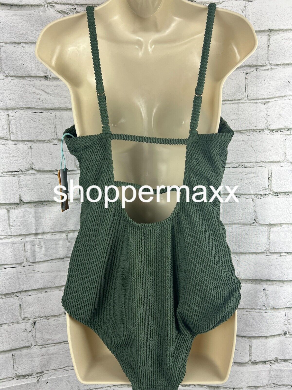 Women's Pucker Textured Square Neck One Piece Swimsuit - Kona Sol, Green, Large