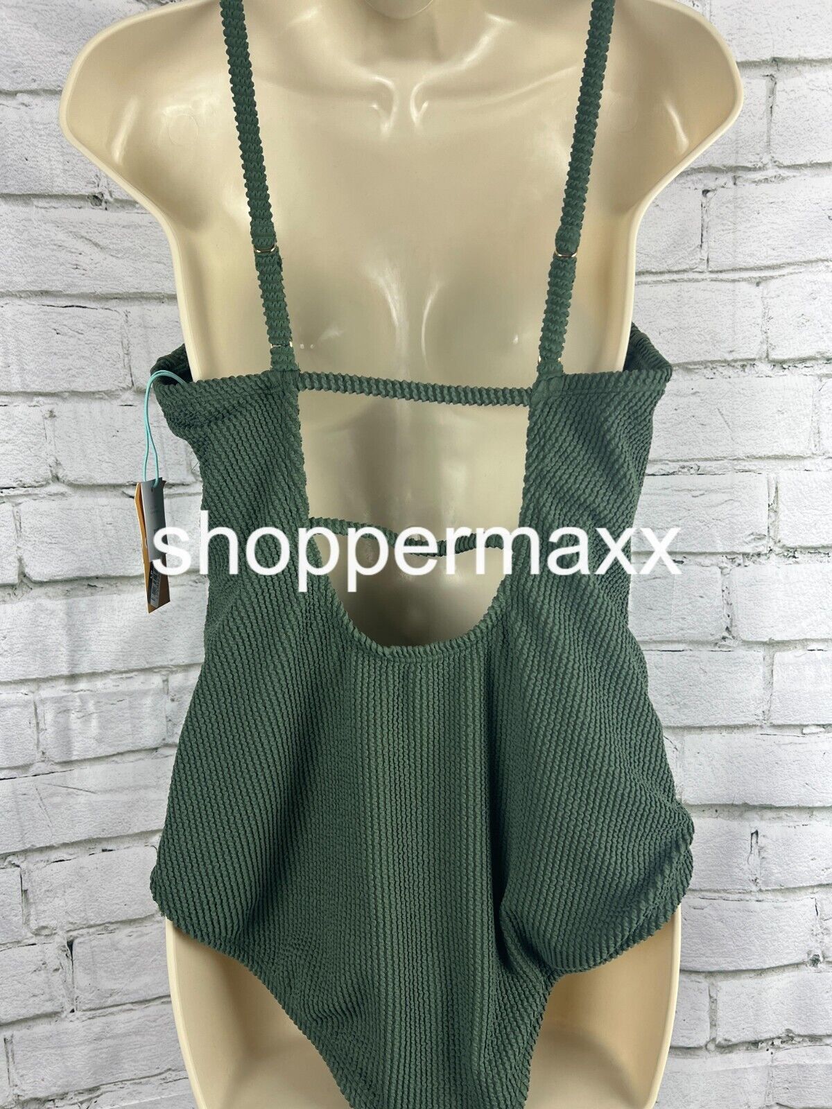Women's Pucker Textured Square Neck One Piece Swimsuit - Kona Sol, Green, Large