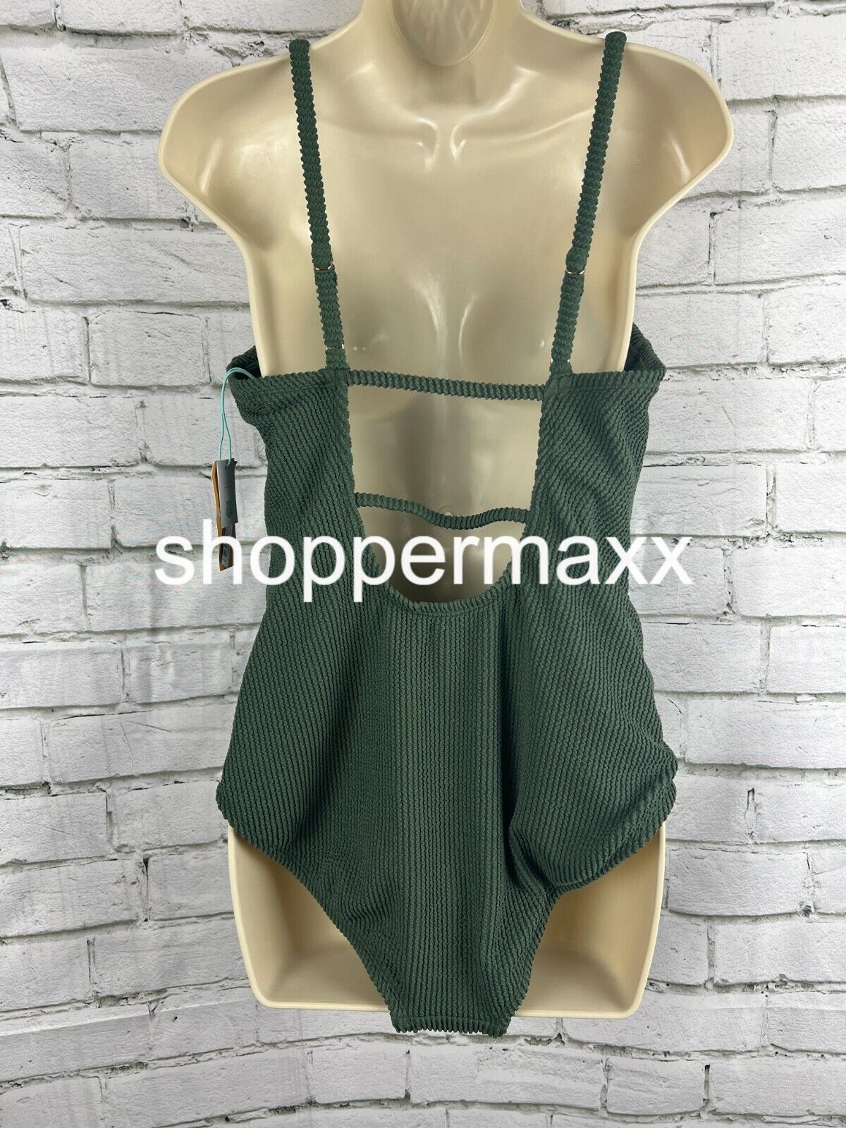 Women's Pucker Textured Square Neck One Piece Swimsuit - Kona Sol, Green, Large