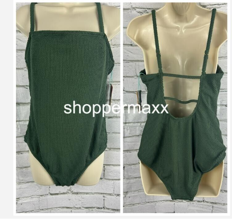 Women's Pucker Textured Square Neck One Piece Swimsuit - Kona Sol, Green, Large