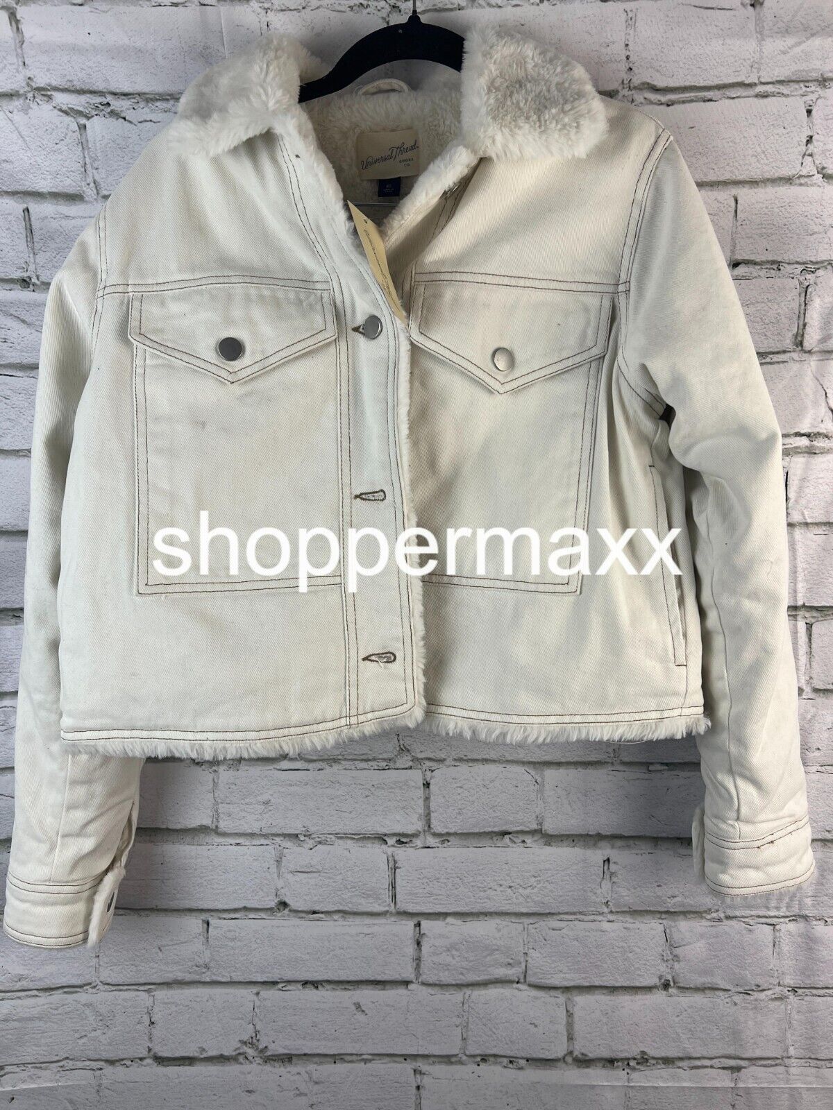 Women's Faux Fur Lined Trucker Jacket - Universal Thread, Ivory, Size X-Small