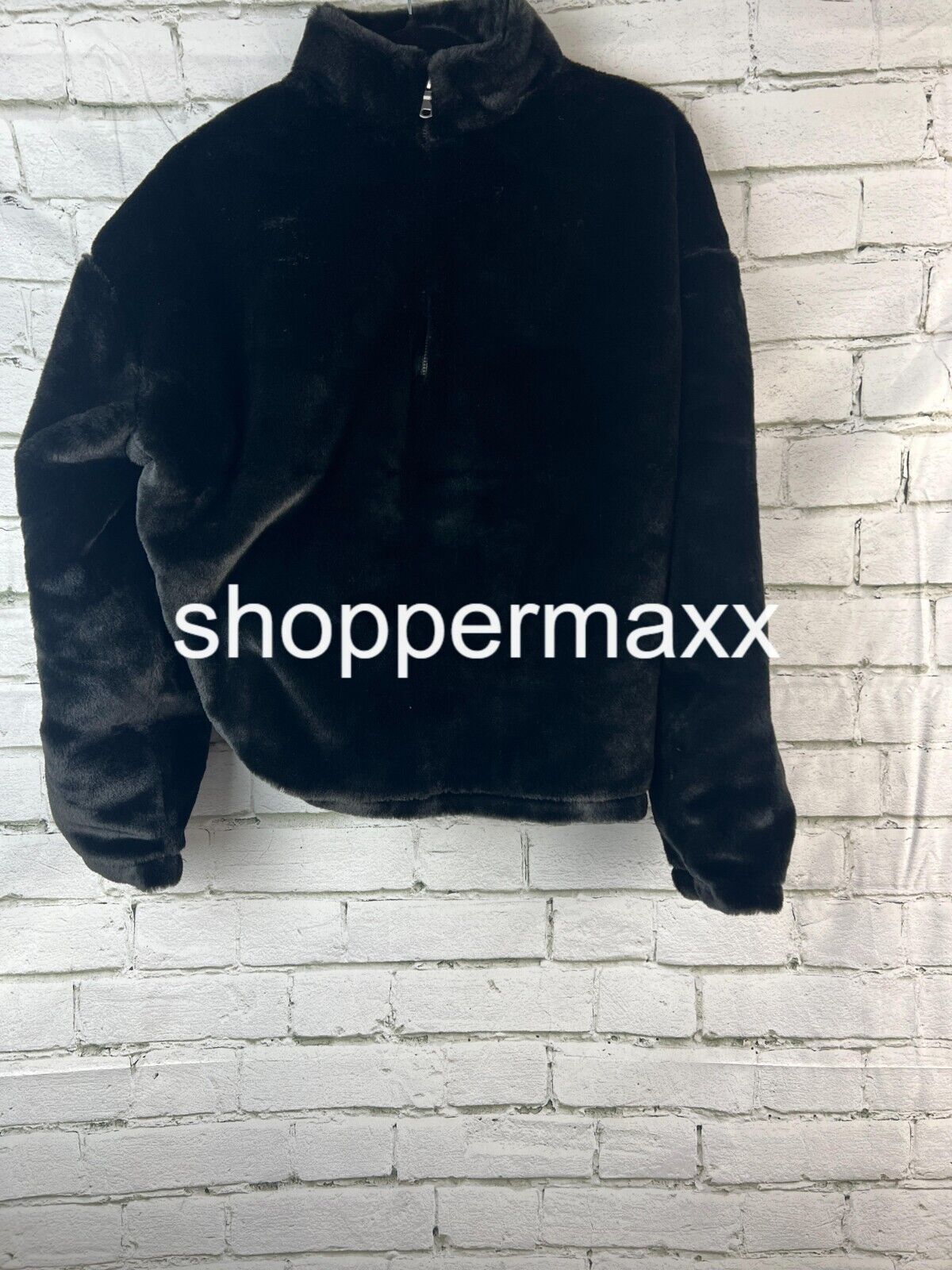 Women's Faux Fur Quarter Zip Sweatshirt - A New Day, Black, Size Medium