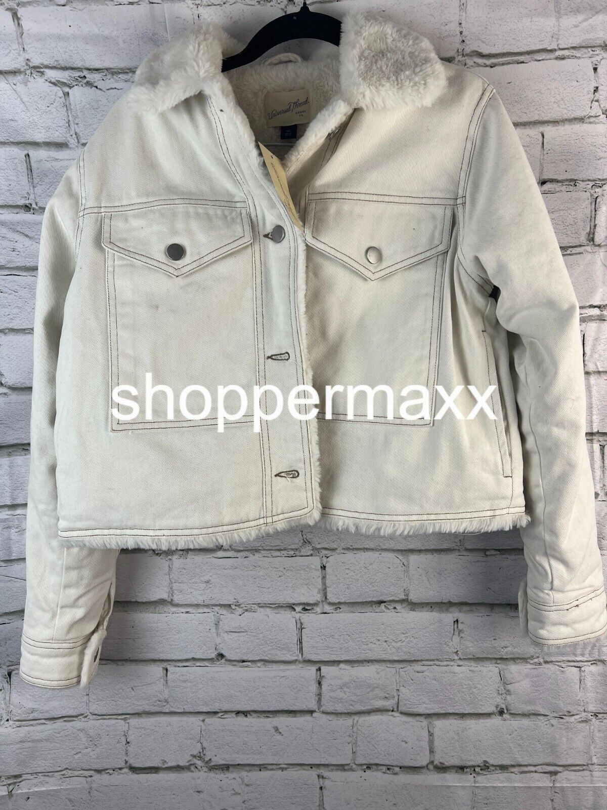 Women's Faux Fur Lined Trucker Jacket - Universal Thread, Ivory, Size X-Small