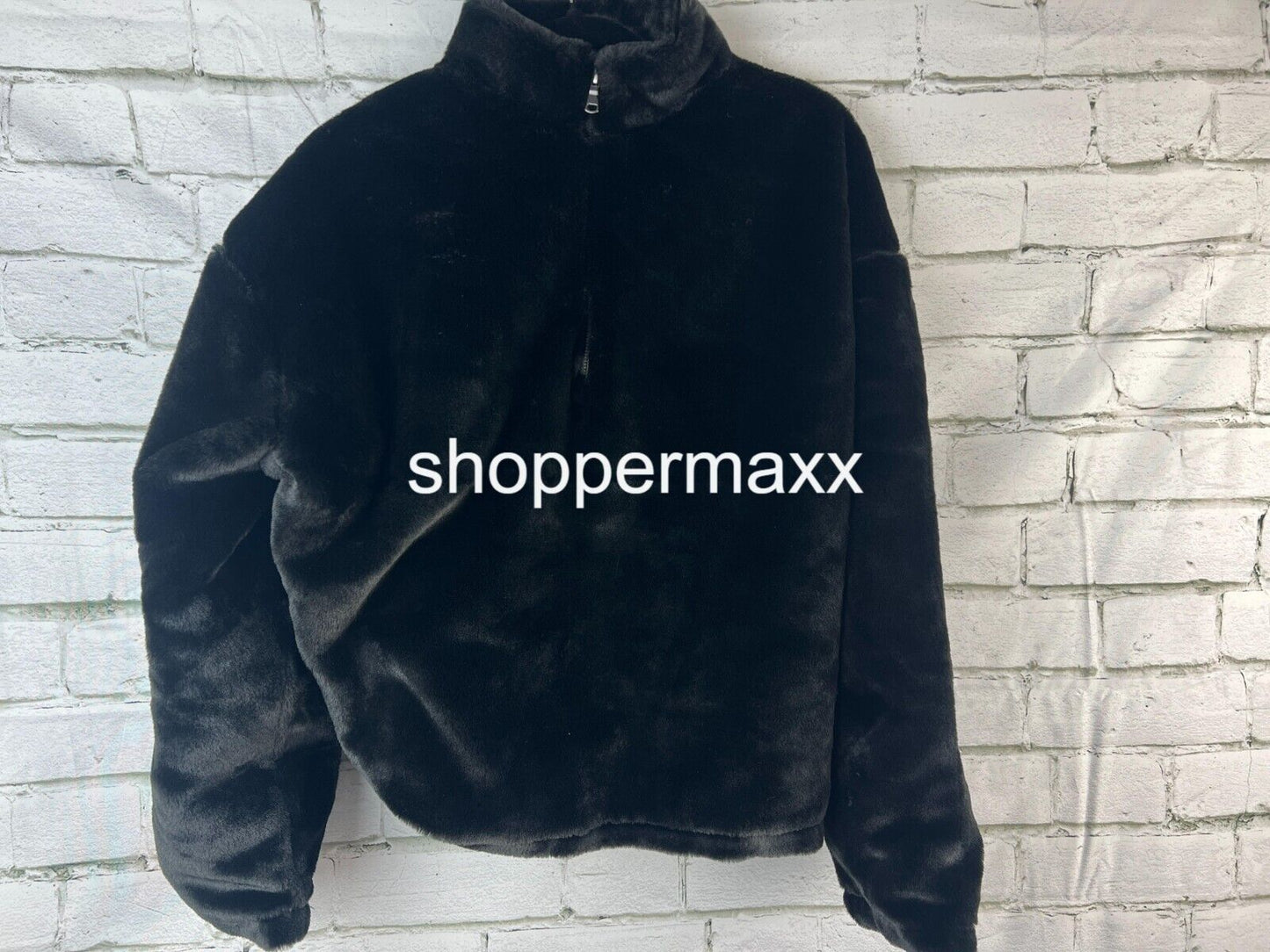 Women's Faux Fur Quarter Zip Sweatshirt - A New Day, Black, Size Medium