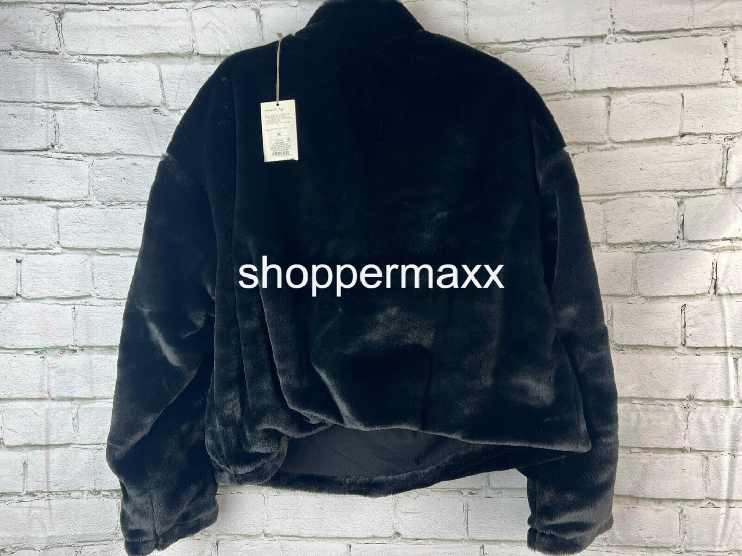 Women's Faux Fur Quarter Zip Sweatshirt - A New Day, Black, Size Medium
