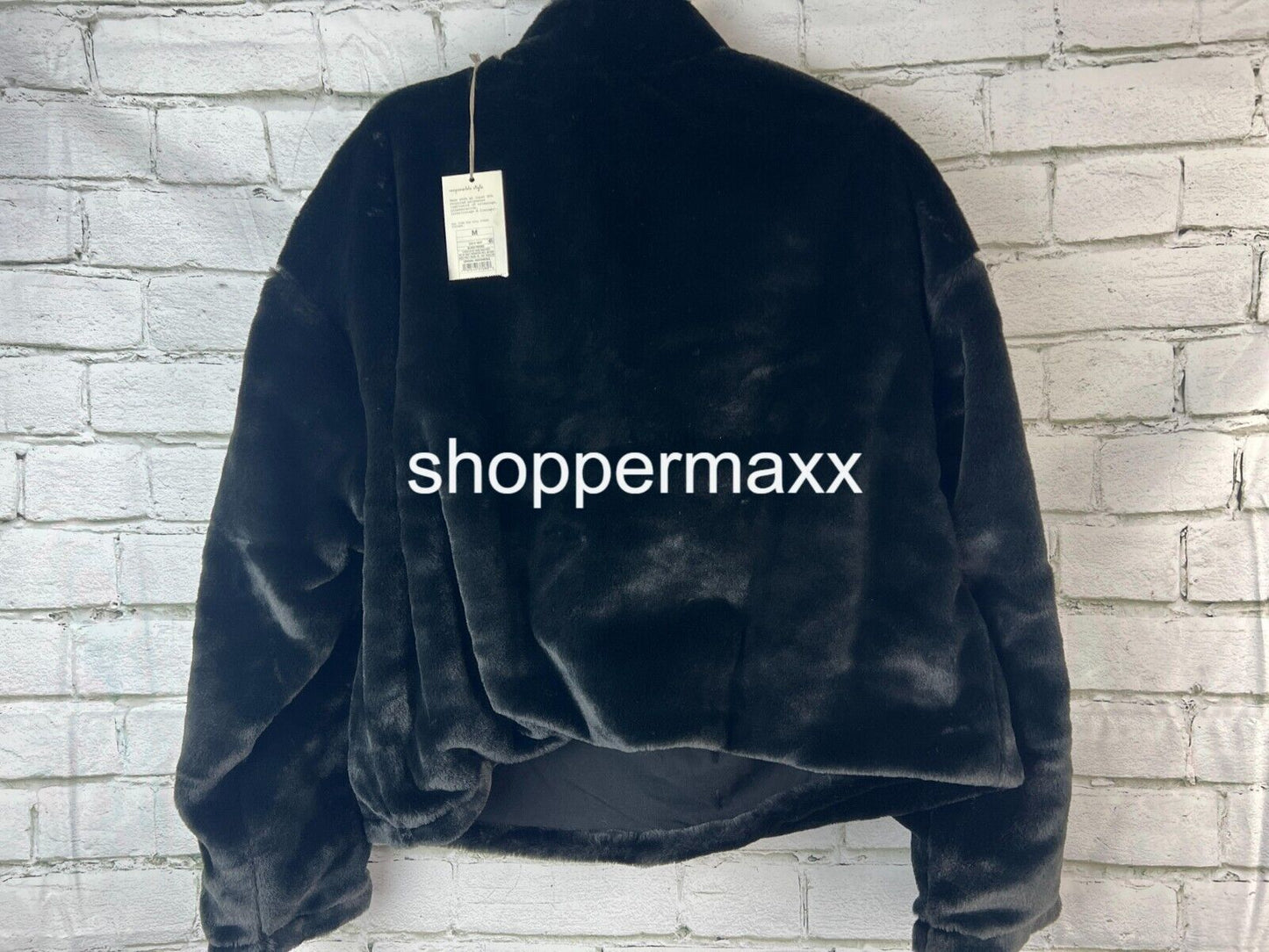 Women's Faux Fur Quarter Zip Sweatshirt - A New Day, Black, Size Medium