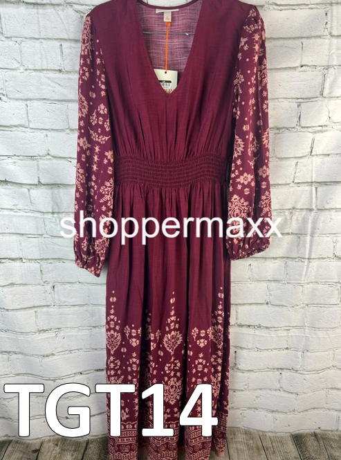 WOMEN'S LONG SLEEVE SMOCKED MAXI DRESS - KNOX ROSE, PURPLE FLORAL, Size X-Small