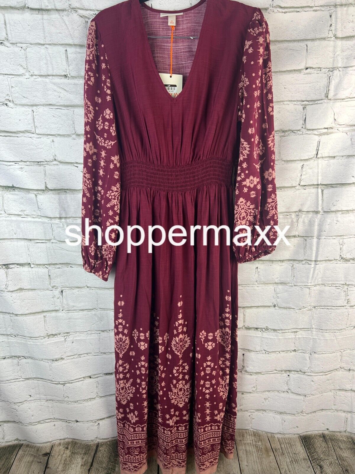 WOMEN'S LONG SLEEVE SMOCKED MAXI DRESS - KNOX ROSE, PURPLE FLORAL, Size X-Small