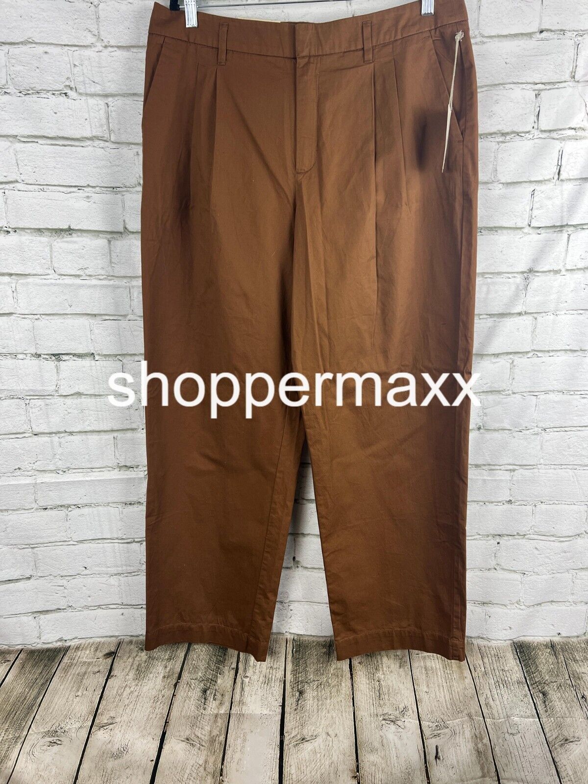 Women's High-Rise Pleat Front Straight Chino Pants - A New Day, Brown, Size 14