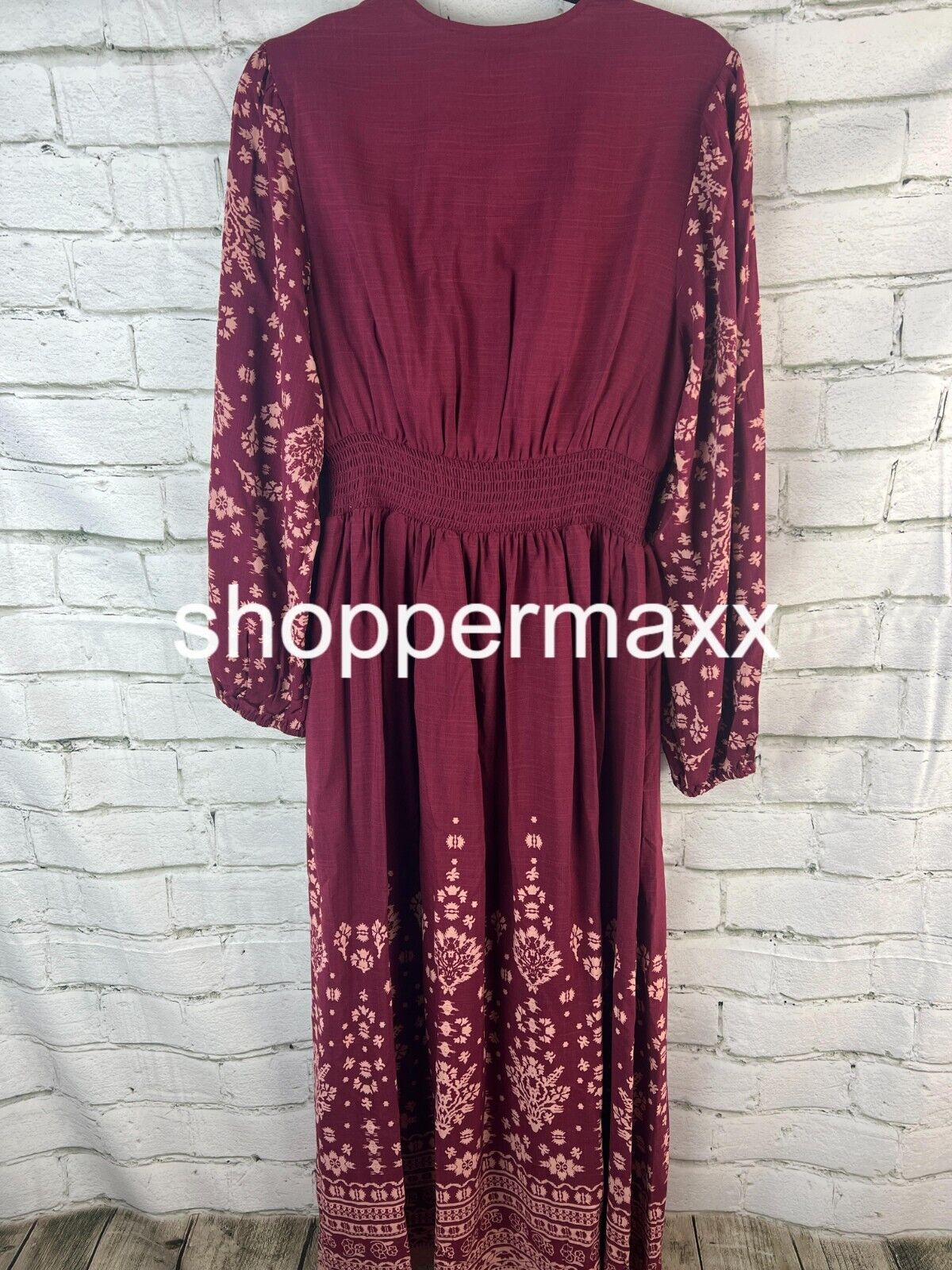 WOMEN'S LONG SLEEVE SMOCKED MAXI DRESS - KNOX ROSE, PURPLE FLORAL, Size X-Small