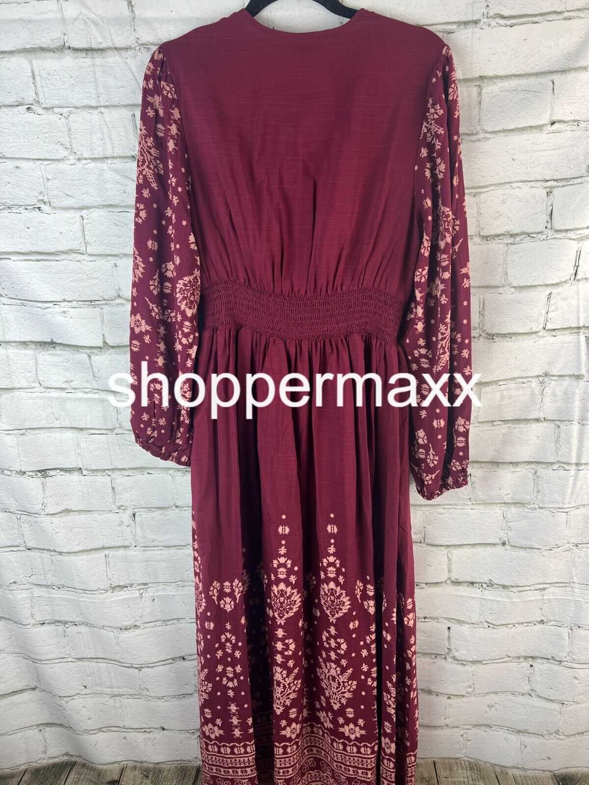 WOMEN'S LONG SLEEVE SMOCKED MAXI DRESS - KNOX ROSE, PURPLE FLORAL, Size X-Small